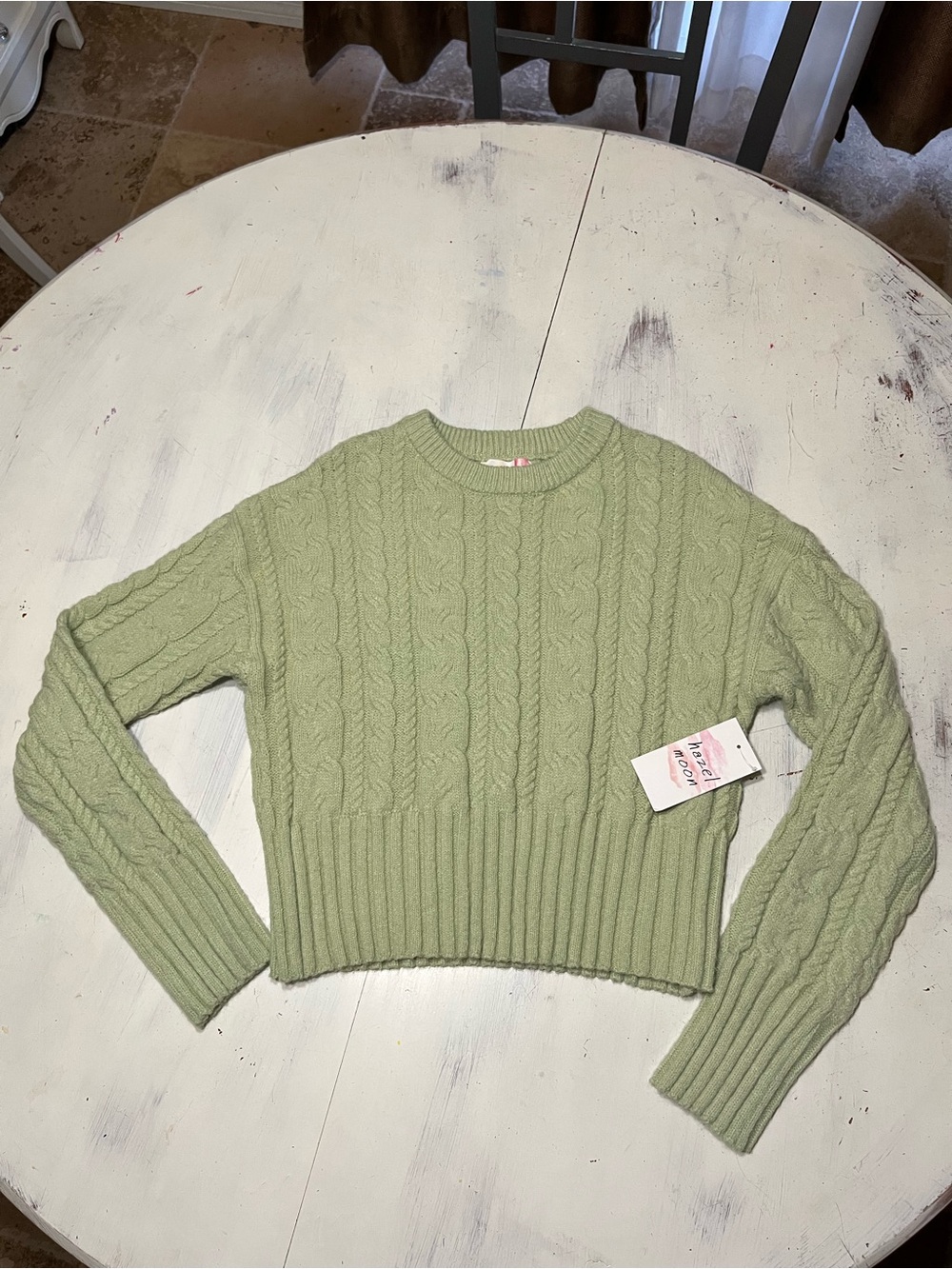 NWT Hazel Moon Chunky Cable Knit Thick Ribbed Crop Pullover Sweater Junior XL